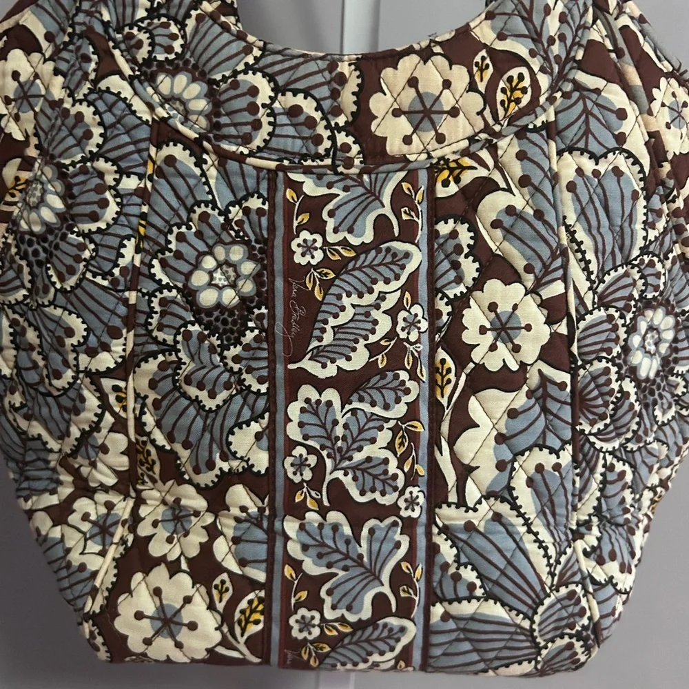 Vera Bradley Slate Blooms Large Hobo Shoulder Bag Brown White Blue Yellow Purse